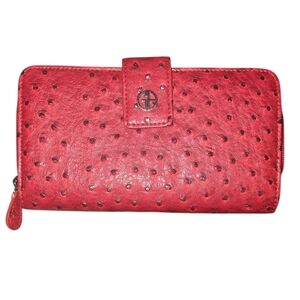 Red Giani Bernini Womens Faux Ostrich Zip-Around Wallet